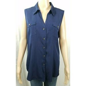 Cato XL Blue Sleeveless VNeck Button Up Career Top